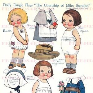 INSTANT DOWNLOAD Dolly Dingle Thanksgiving Play Courtship of Miles Standish Vintage Paper Doll 2 jpg 300 &600 dpi by Grace G. Drayton, 1921