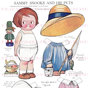 Dolly Dingles Freund SAMMY SNOOKS and His PETS Vintage Paper Doll Digital Download 2 jpg 300 & 600 dpi von Grace G. Drayton, September 1916