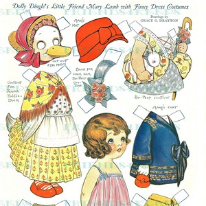 Lot de 4 Dolly Dingle w / DRESS-UP COSTUMES vintage Paper Doll Digital Téléchargements 4 jpeg à 600dpi Grace G. Drayton, Pictorial Review 1924