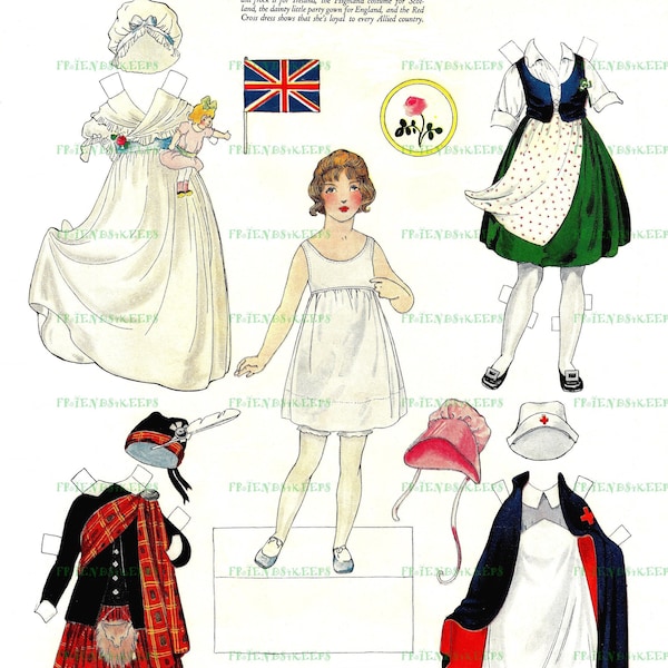 NEW!  ROSALIND from LONDON w/Scottish, Irish Costumes Too--Vintage Printable Paper Doll Instant Digital Download--2 jpgs 300 & 600 dpi--1919