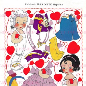 Printable SWEETHEARTS Old-Fashioned Costumes vintage Paper Doll Instant Digital Download 600 dpi--1936 Children’s Playmate Magazine