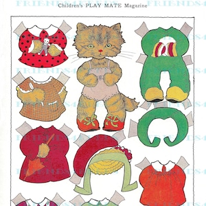 SUSIE KITTY vintage Printable Orange Tabby Cat Paper Doll Instant Digital Download 600 dpi--1936 Playmate Magazine pour enfants