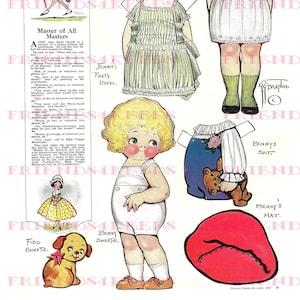 INSTANT DOWNLOAD Dolly Dingles Little Friends Jennie & Benny Sweetie Vintage Papierpuppe --2 jpg 300 / 600 dpi von Grace G. Drayton, Apr. 1920