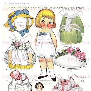 INSTANT DOWNLOAD Dolly Dingle es Cousin Gladys Gives a Fancy Dress Party Vintage Paper Doll--2 jpg 300 &600 dpi by Grace G. Drayton, 1919