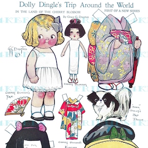 JAPAN Dolly Dingles Weltreise Druckbare Papier Puppe mit Japanischem Kinn Pup Instant Digital Download 2 jpg 300 & 600 dpi Grace G. Drayton 1917