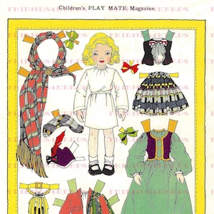 LASSIE OF SCOTLAND Scottish Girl w / Tartan Kilt Printable vintage Paper Doll Instant Digital Download Clip Art 1 jpg 600 dpi--1940
