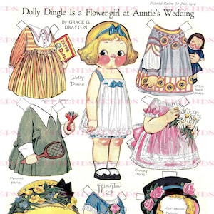 Dolly Dingle FLOWER GIRL au mariage de tante vintage Printable Paper Doll Digital Download 300 & 600 dpi Grace G. Drayton, 1919