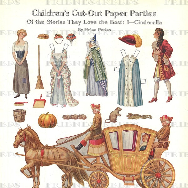 Antique CINDERELLA Fairy Tale Paper Doll Instant Digital Download 300 dpi and 600 dpi--Ladies' Home Journal October 1912