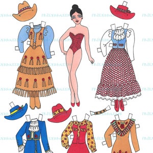 Imprimable ARROW ROSE Western Cowgirl Digital Paper Doll par Alina Kolluri Téléchargement instantané 1 jpg 600 dpi--Imprimer sur du papier de 8,5 "x 11"!