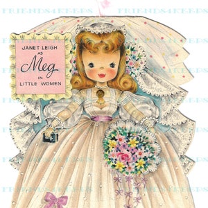 PICCOLE DONNE MEG Stampabile Vintage Sposa Fronte-retro Biglietti d'auguri Immagini Download digitale istantaneo 2 file jpg 600 dpi--1949
