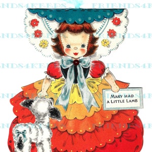 MARY Had een KLEIN LAM Vintage Moeder Gans Kwekerij Rijm Front-n-Back Wenskaarten Digitale Download--2 jpg bestanden 600 dpi