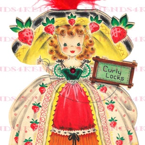 CURLY LOCKS Vintage Front-n-Back Mutter Gans Kinderzimmer Rhyme Druckbare Grußkarte Bilder Digital Download--2 jpg Dateien 600 dpi--1940s