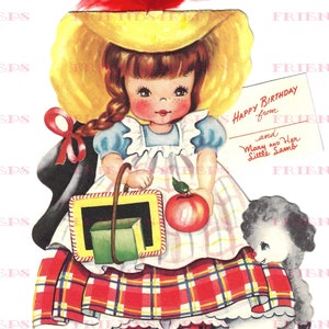 2-Sided MARY Had a LITTLE LAMB Mother Goose Nursery Rhyme Vintage Greeting Card Digital Download 2 jpg files 600 dpi