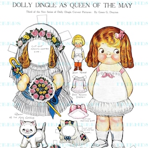 Dolly Dingle QUEEN of the MAY vintage Printable Paper Doll Digital Download 2 jpg 300 & 600 dpi, Grace G. Drayton, Pictorial Review May 1916
