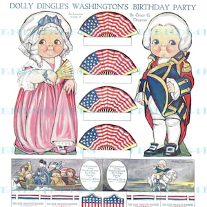 Dolly Dingle FESTA DE ANIVERSÁRIO DE WASHINGTON Boneca de papel vintage Download digital 300 e 600 dpi Grace G. Drayton, Pictorial Review Magazine 1919