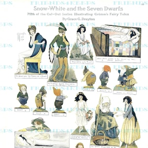 Antike SCHNEEWITTCHEN und die sieben Zwerge Papierpuppe Digital Download 300 dpi und 600 dpi Grace G. Drayton, Pictorial Review Magazine 1914