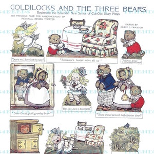 Antique GOLDILOCKS and the THREE BEARS Paper Doll Digital Download 300dpi and 600dpi Grace G. Drayton, Pictorial Review Magazine 1913