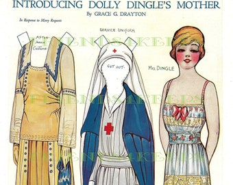 Introducing DOLLY DINGLE'S MOTHER Vintage Paper Doll Digital Download 300 & 600 dpi  Grace G. Drayton, Pictorial Review Magazine August 1918