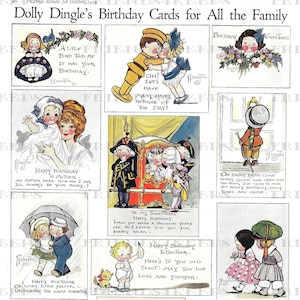 CARTÕES DE ANIVERSÁRIO de Dolly Dingle para impressão, vintage recortado, download digital 2 jpg 300 e 600 dpi por Grace G. Drayton, Pictorial Review 1919