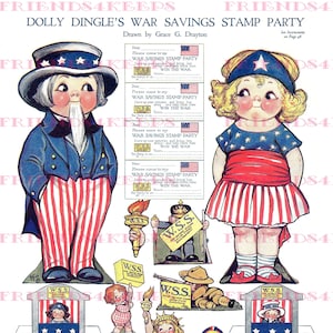 Lotto di 5 PATRIOTIC George Washington zio Sam e Liberty 4 luglio Dolly Dingle Vintage Paper Doll Digital Downloads 5 jpeg file 600dpi
