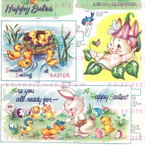 15 imágenes de tarjetas vintage de PASCUA Descarga instantánea, 3 archivos jpg 600 ppp, ¡Una manualidad divertida para niños! PRECIOSO Arte de Eve Rockwell, 1947