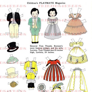 GENERAL TOM THUMB & seine Frau w / viktorianische Kostüme Vintage druckbare Papier Puppe Sofortiger digitaler Download 600 dpi - World's 1st Superstar!