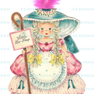 LITTLE BO-PEEP Vintage Front-and-Back Mutter Gans Kinderzimmer Rhyme Grußkarten Digital Download--2 jpg Dateien 600 dpi-1940s