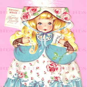 2-seitige SLEEPING BEAUTY Märchen Märchen Buch Prinzessin Aurora Vintage Grußkarte Digital Download 2 jpg Dateien 600 dpi