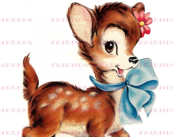Vintage FAWN / DEER / BAMBI Printable Greeting Card Image Digital Download 2 jpg file 300 and 600 dpi--Adorable Artwork