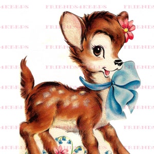 Vintage FAWN / DEER / BAMBI afdrukbare wenskaart afbeelding digitale download 2 jpg-bestand 300 en 600 dpi - schattige kunstwerken