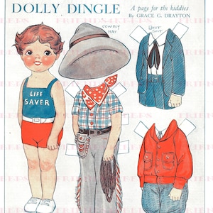 TÉLÉCHARGEMENT INSTANTANÉ Dolly Dingle Little Cowboy vintage Paper Doll 2 jpg 300 / 600 dpi Grace G. Drayton, Pictorial Review Magazine août 1931
