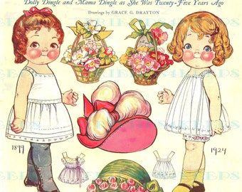 Dolly and Mama Dingle Printable Vintage Paper Doll Digital Download 1 jpg 300 dpi and 1 jpg 600 dpi, Grace G. Drayton, Pictorial Review 1924
