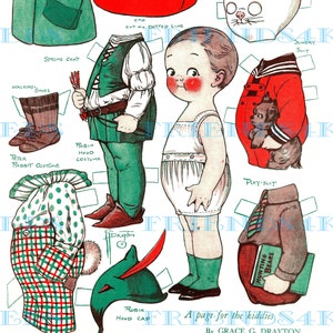 Costumes vintage de Robin des bois et lapin Dolly Dingle Paper Doll, téléchargement numérique 300 & 600 dpi Grace G. Drayton, revue picturale mars 1932