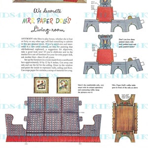 2 SALA DE ESTAR Vintage Muñeco de papel de mediados de siglo Hojas de muebles Descarga digital 2jpg 300 ppp y 2jpg 600 ppp, Compañero de hogar para mujeres, 1943