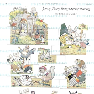Antique JOHNNY BUNNY Spring Planting Farm & Garden Cut-Outs Paper Doll Digital Download 300 dpi et 600 dpi--Ladies' Home Journal Mai 1921