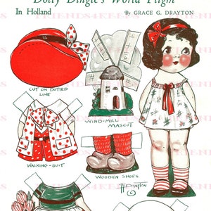 Dolly Dingle's World Flight HOLLAND Holandés Vintage Paper Doll Digital Descargar 300 dpi Grace G. Drayton, Revista de Revisión Pictórica Oct 1932