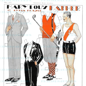 Art Déco Era « FATHER » Printable Paper Doll Cut-Outs Instant Digital Download 1 jpg 600 dpi--par Lydia Fraser, Canadian Home Journal 1933