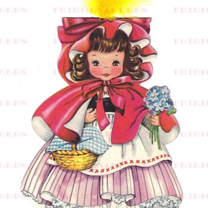 2-seitige Little RED RIDING HOOD Storybook Vintage Grußkarte Digitaler Download 2 jpg-Dateien 600 dpi