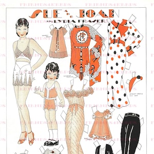 Art Déco Era "SUE & JOAN" Recortes de bonecas de papel para impressão Download digital instantâneo 1 jpg 600 dpi - por Lydia Fraser, Canadian Home Journal 1936
