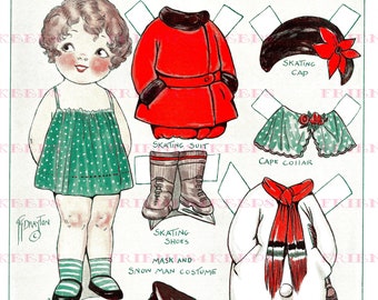 Dolly Dingle WINTER FUN Ice Skating Vintage Paper Doll Digital Download 300 & 600 dpi  Grace G. Drayton, Pictorial Review January 1931