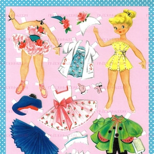 ADAPTACIÓN VINTAGE imprimible de la década de 1950 Paper Doll Descarga digital instantánea 300 y 600 ppp--¡Modas encantadoras!--¡Ideal para jugar y favorecer fiestas!