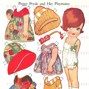 Art Déco PEGGY PRYDE Boneca de papel menina de olhos grandes Download digital 2 jpg 300 e 600 dpi - Revisão pictórica janeiro de 1926 - Cute Flapper Fashions