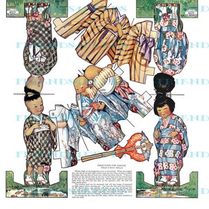 JAPANESE TWINS in Kimono Antique Double-Sided Paper Doll Digital Download  1 jpg 600 dpi--Ladies' Home Journal, 1922
