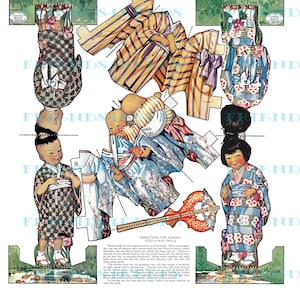 JAPANISCHE ZWILLINGE in Kimono Antike doppelseitige Papier Puppe digitaler Download 1 jpg 600 dpi--Ladies 'Home Journal, 1922