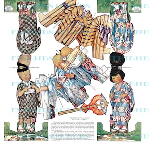 JAPANESE TWINS in Kimono Antique Double-Sided Paper Doll Digital Download  1 jpg 600 dpi--Ladies' Home Journal, 1922