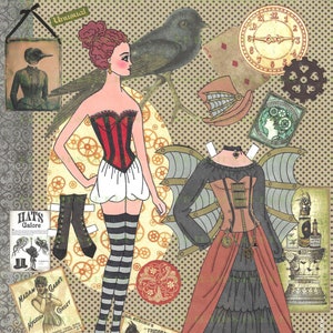 Imprimable STEAMPUNK WHIMSY « BELLA » Victorian Instant Download 1 jpg 600 dpi Paper Doll par l’artiste Alina Kolluri--Impression sur papier 8,5 « x 11 »