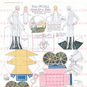 Imprimable ART DECO BABY Stylish Nanny & Baby Double-Sided Paper Doll Digital Télécharger 2 fichiers 600 dpi .jpg et .tif --McCall’s Magazine, 1926