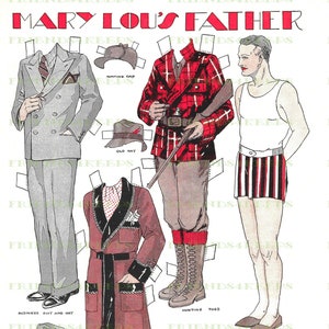 Art Deco Ära "FATHER" Druckbare PapierPuppe Cut-Outs Instant Digital Download 1 jpg 600 dpi--von Lydia Fraser, Canadian Home Journal 1938