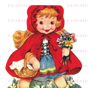 Vintage Rotkäppchen mit Großmutter auf der Rückseite druckbare Grußkarte digitaler Download 2 jpg-Dateien 300 und 600 dpi - 1940s