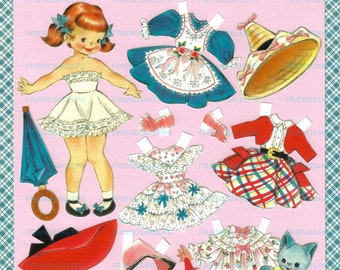 Printable VINTAGE ADAPTATION of 1950s Paper Doll Instant Digital Download 300 & 600 dpi--Lovely Fashions!--Ideal for Play and Party Favor!